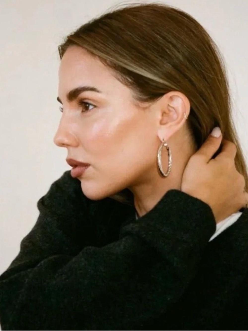 Rumored Cher silver  Textured Twist Hoop Earrings